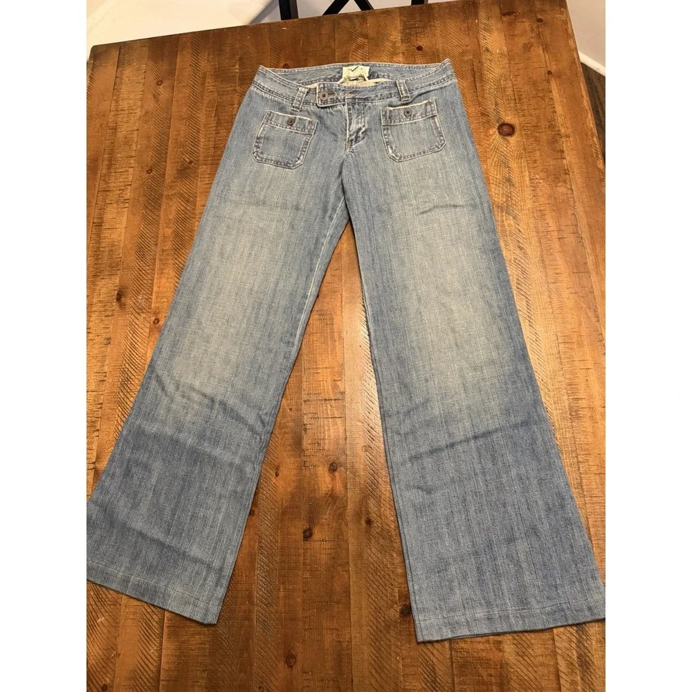 Vintage Abercrombie Fitch Y2K Flare Jeans Dark Wash Button Flap Pocket Size 4